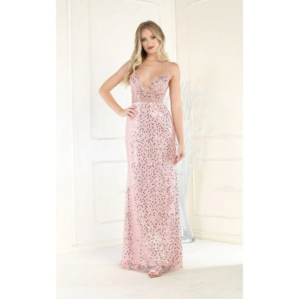 Royal Queen Rose Gold Women's Prom Spaghetti Strap Corset Formal Dress Size 8